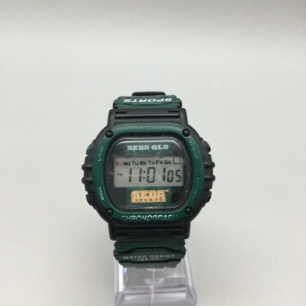 Vintage SEGA-GLO Sega Sports Mens Watch 43mm Digital Chronograph New Battery
